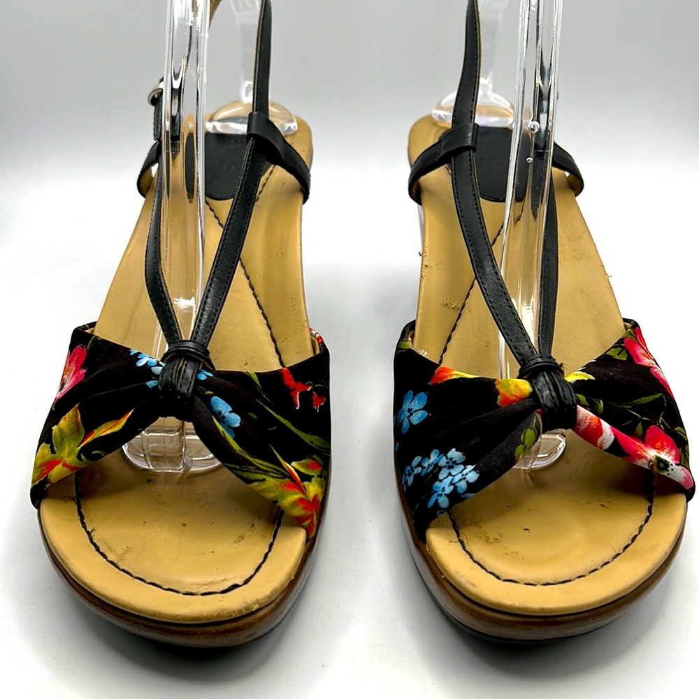 Dansko Leather Fabric Floral Wedge Sandals